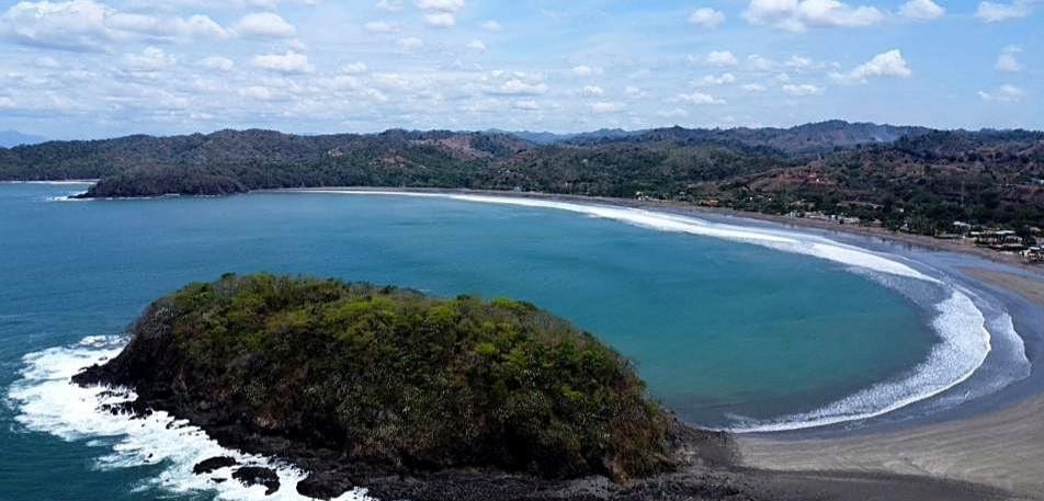 Aerial view of the Playa Venao bay and headland